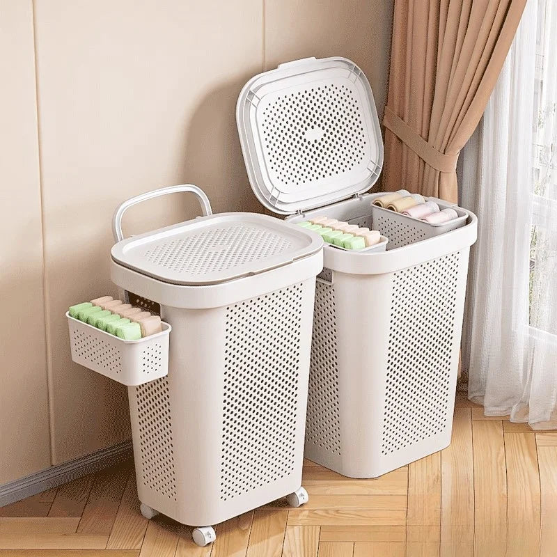 Cesto para Ropa Sucia de Gran Capacidad con Ruedas y Tapa para Baño, Uso Doméstico, Organizador de Almacenamiento para Dormit...