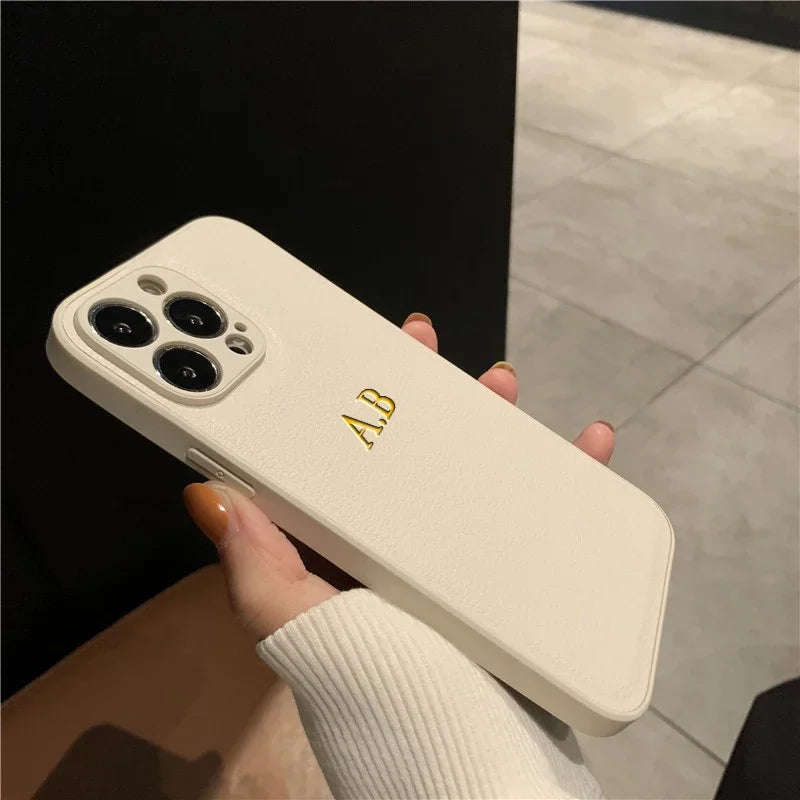 Funda Personalizada para iPhone 17 Pro Max 16 15 14 Plus 13 12 11 17Air, de Cuero PU de Lujo, con Iniciales y Nombre Personalizados, para Regalo