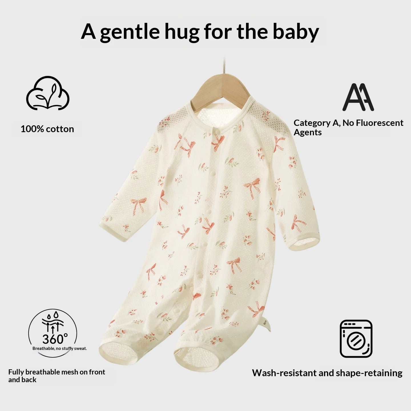 Traje de Verano para Bebés, de Algodón Puro, Manga Larga, Transpirable, Suave y Cómodo, con Aire Acondicionado