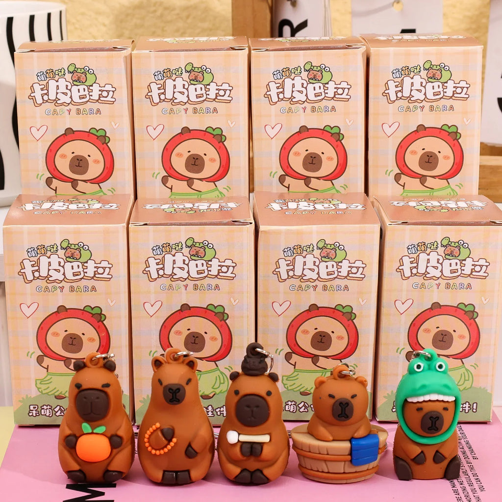 Caja Sorpresa con Llavero de Muñeco de Capibara, Juguetes de Descompresión de Lotería Musical para Niños, Decoración de Mochila de Capibara de Dibujos Animados
