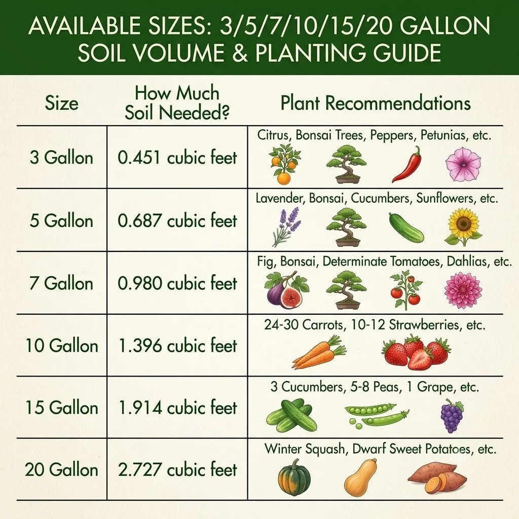 Paquete de 5 Bolsas de Cultivo de Tela + Alfombrillas Antihierbas y Etiquetas Gratis, Macetas de Tela No Tejida para Tomates, Fresas y Vegetales, Macetas de Poda Aérea Tamaños S/M/L/XL/2XL/3XL
