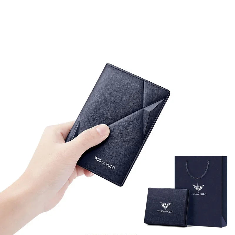 Tarjetero RFID ultrafino compacto de alta gama antidesmagnetización para hombre, bolso para documentos de Cuero de vaca real, miniWILLIAMPOLO desmagnetización