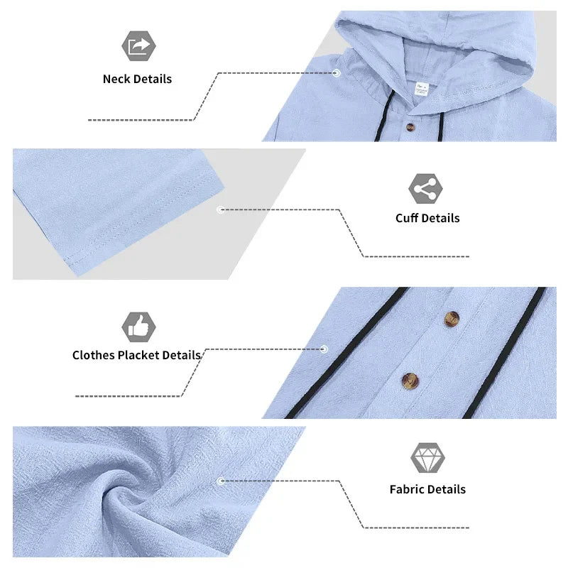 Conjunto informal holgado de lino para hombre, camisa Henry de manga larga y pantalones largos, conjunto cómodo y transpirable a la moda para otoño 2025