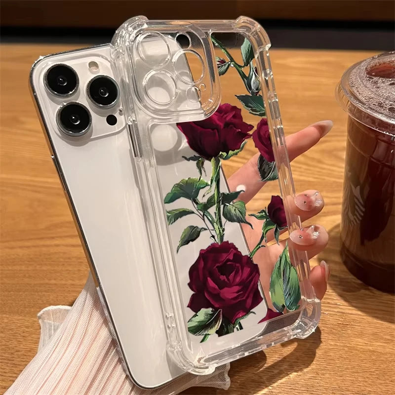 Funda de Silicona Transparente con Diseño de Flores para iPhone 17 Pro Max 11 12 13 14 Plus 15 16 Pro 17 Air X XR XS, Carcasa Protectora Suave