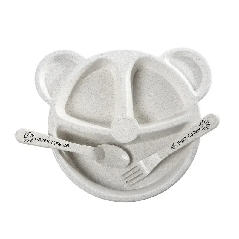 3 unids/set vajilla de alimentación de comida para bebé tazón de oso de dibujos animados + cuchara + tenedor vajilla para comer platos para niños plato de comedor para niños