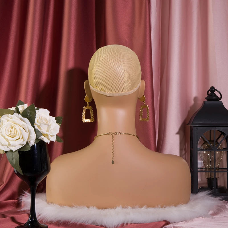 Cabeza de peluca femenina, maniquí de piel marrón claro, maquillaje realista, cabeza de maniquí, soporte para peluca, 1,8 kg/unidad, cabeza simulada de relleno de espuma para pelucas
