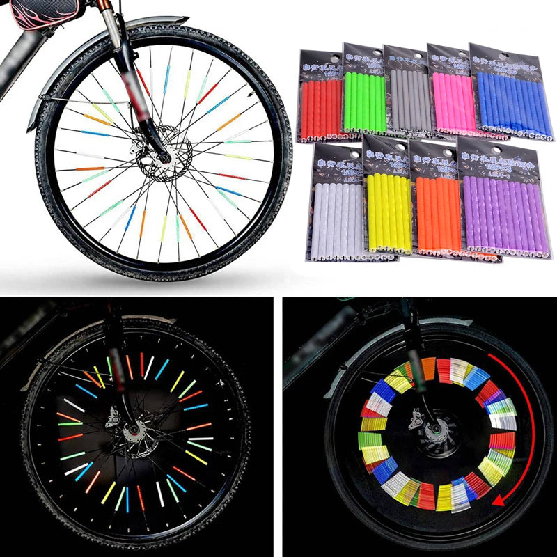12 unids/bolsa radios de rueda de bicicleta pegatina reflectante tira de tubo luz de advertencia DIY 7,5 cm MTB Reflector de ciclismo Kit de seguridad reflectante