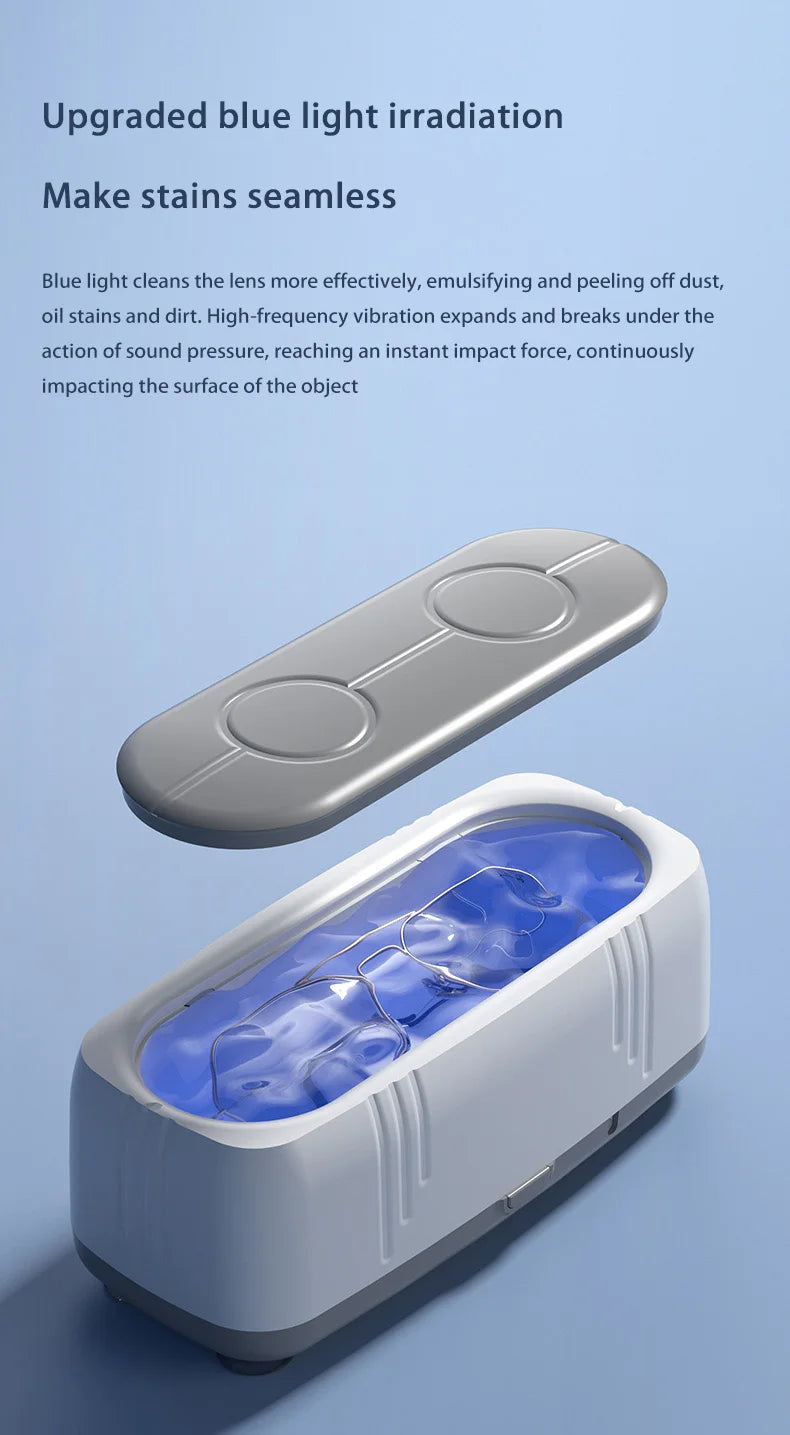 Limpiador Ultrasónico de Gafas de 48KHz de Alta Frecuencia, Limpiador de Lentes Automático con Luz Azul USB, Máquina de Limpieza de Joyas para el Hogar