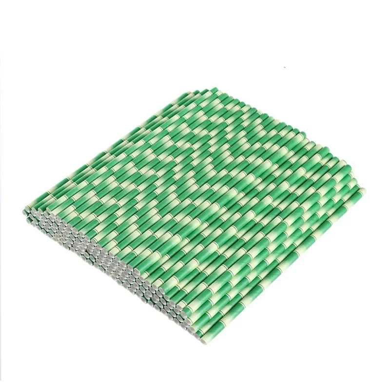 25 unids/lote pajitas de papel de bambú verde Feliz cumpleaños boda evento decorativo suministros para fiestas tropicales pajita para beber