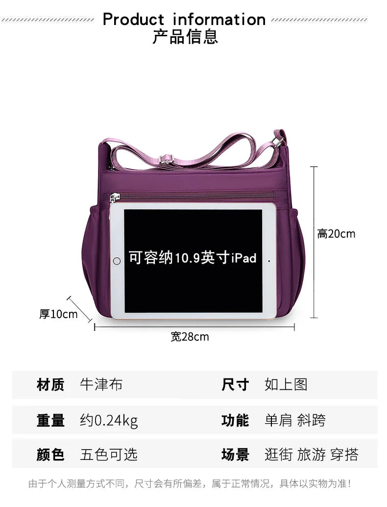 Bolso cruzado de nailon para mujer, bolso de hombro de gran capacidad, bolso femenino con múltiples bolsillos, bolso de compras de viaje para mujer, bolso de ocio