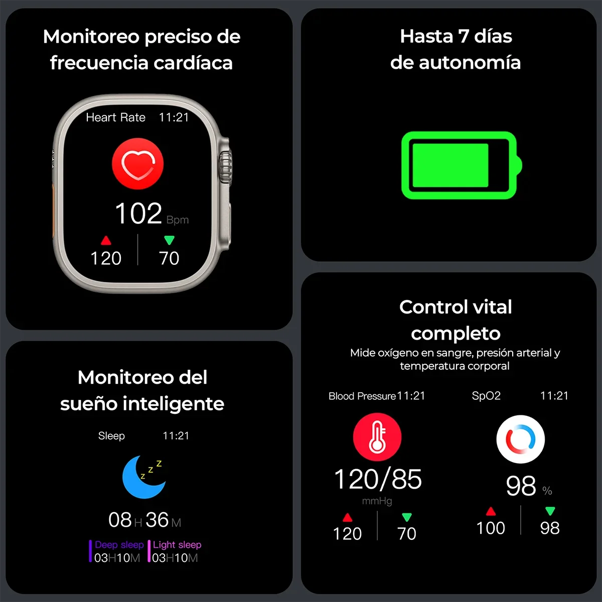 Reloj inteligente de moda para hombres y mujeres, con funciones de salud y fitness, monitor de pasos, monitor de sueño, llamadas telefónicas, compatible con iPhone y Android.