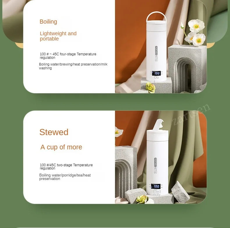 Hervidor eléctrico de viaje de 500ML, hervidor térmico portátil para agua hirviendo rápida, calentador de leche para bebé, hervidores térmicos de acero inoxidable 304