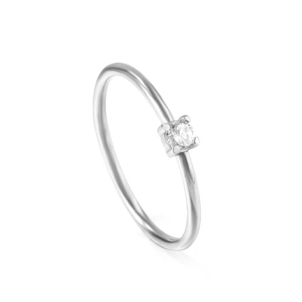 Anillo fino de circonita brillante de acero inoxidable de 2 mm para mujer, joyería chapada en oro