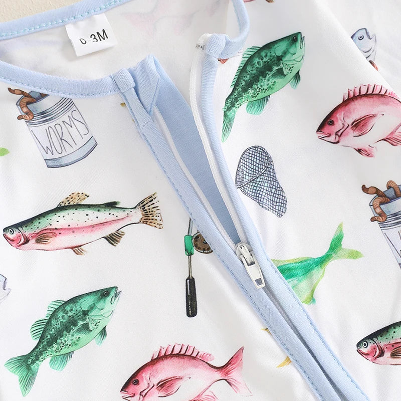 Lioraitiin-Pelele informal de manga larga para bebé, mono con cremallera oblicua, cuello redondo, estampado de peces, Otoño, 2024, 05-31
