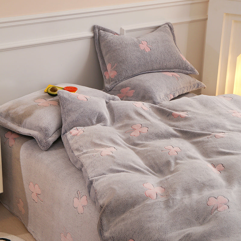 Funda nórdica de lana gruesa y cálida de franela Coral para invierno, juego de cama de terciopelo de doble cara, funda de edredón individual doble Queen King Size