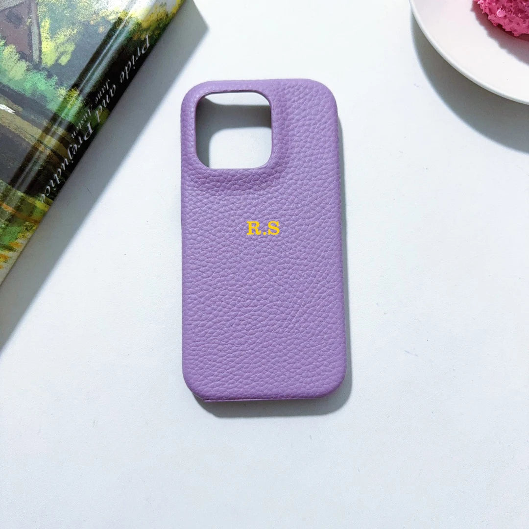 Funda rígida de cuero PU con nombre personalizado para iPhone16, 16e, 15, 14, 13, 12, 11 Pro, Funda trasera a prueba de golpes