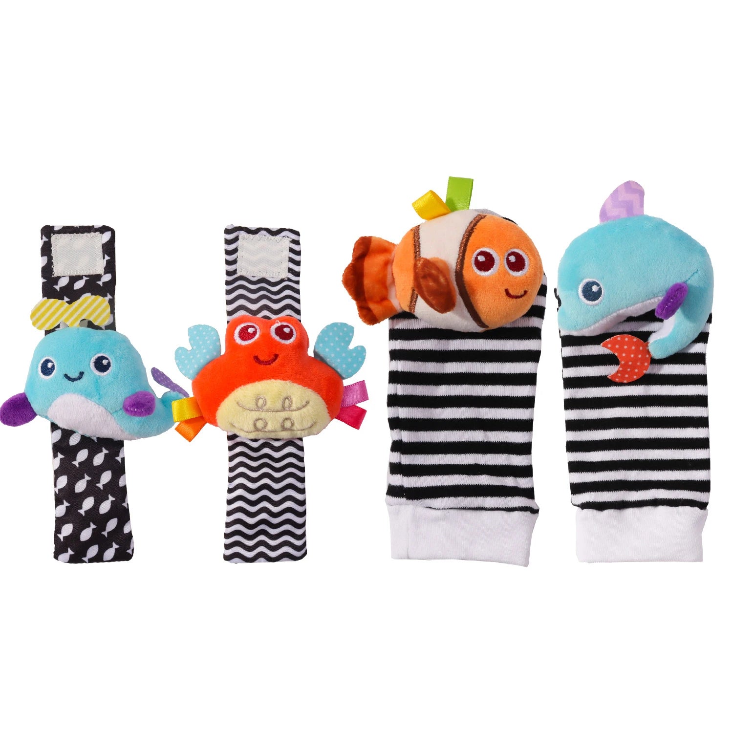 Sonajeros de muñeca para bebé, calcetines de animales para recién nacidos, buscador de pies, correa para la muñeca, calcetines para bebé, juguetes sensoriales, juguetes para bebé de 0 a 12 meses, regalo