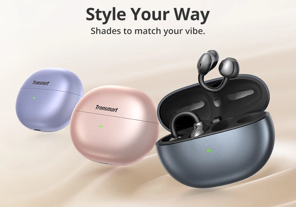 Tronsmart audífonos bluetooth OpenFly Clip con clip, Bluetooth 6.0, micrófono dual con IA, cancelación de ruido ambiental (ENC), ajuste flexible de titanio, 4,11 g, choice para correr