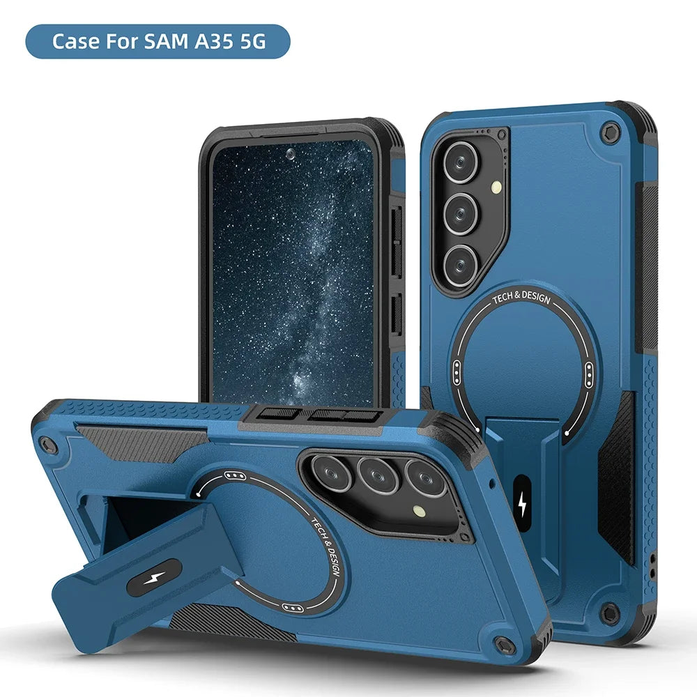 Funda Magnética para Teléfono con Soporte para Samsung Galaxy A55 A16 A35 A25 A05 A54 5G, Carga Inalámbrica, Protección Contra Impactos
