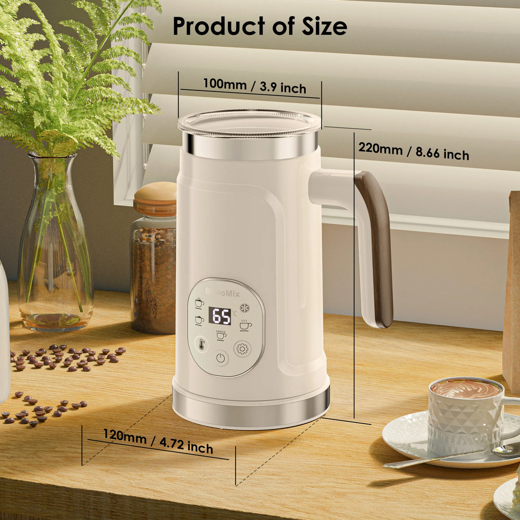 BioloMix Espumador de leche 5 en 1 con pantalla táctil LED mejorada - Calentador de leche para café con leche caliente y fría