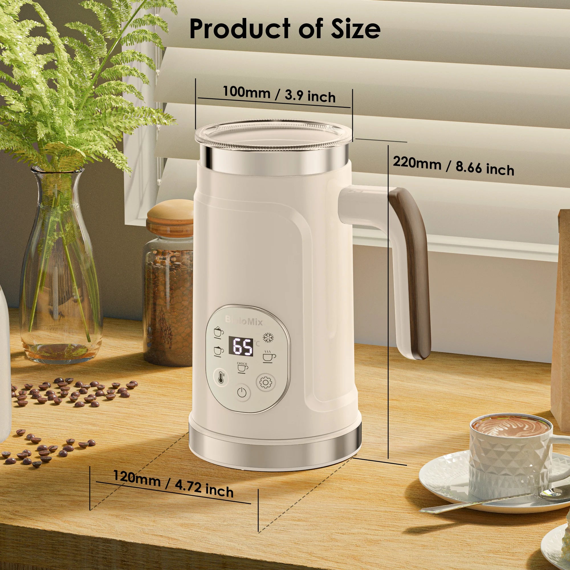 BioloMix Espumador de leche 5 en 1 con pantalla táctil LED mejorada - Calentador de leche para café con leche caliente y fría