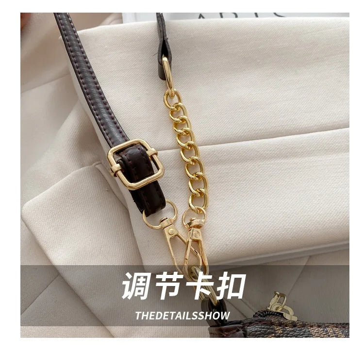 Bolso retro francés para axila, bolso de un hombro con estampado de letras y cadena cuadrada cruzada diagonal para mujer