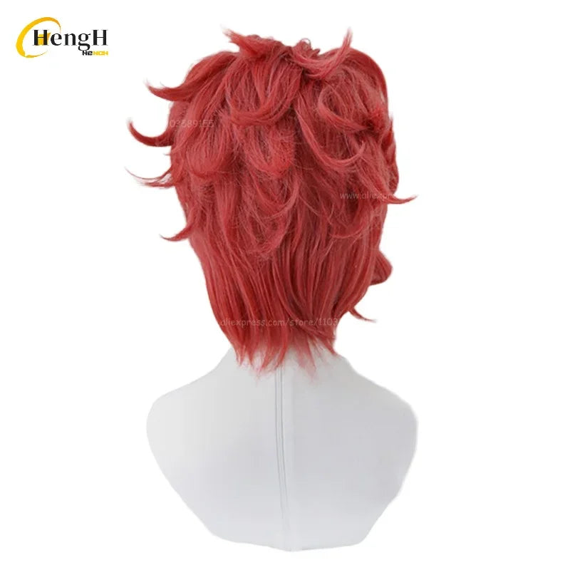 En Stock Anime Noriaki Kakyoin sintético Unisex pelo corto rojo rizado Cosplay Anime peluca pelo resistente al calor pelucas de fiesta + gorro de peluca