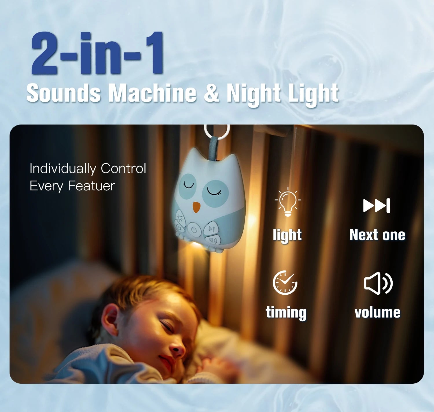 Máquina de Ruido Blanco Portátil, Asistente de Sueño para Bebés, Detección Inteligente de Llanto, 15 Sonidos Relajantes, Luz Nocturna, Temporizador, Regalo para Baby Shower