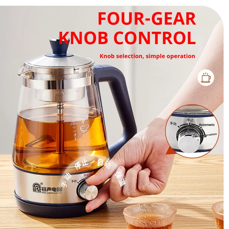 Tetera Rongsheng, pequeña tetera negra Pu erh, olla de salud de vidrio de vapor automática, tetera aislada, tetera eléctrica, tetera hirviendo
