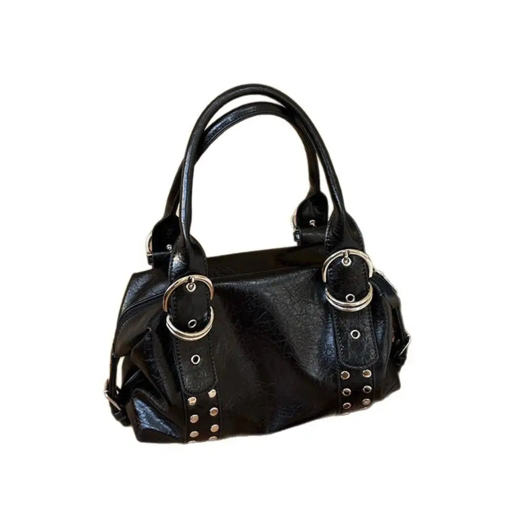 Bolso de Hombro Retro Y2K Simple con Remaches, Bolso de Motocicleta de Cuero PU Estilo Spicy Girl, Bolso Tote de Moda Coreana para Chicas