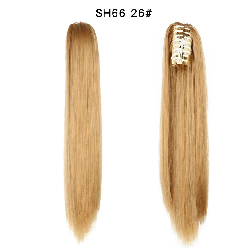 Extensiones de cabello de cola de caballo recta larga sintética, Clip de mandíbula de garra de 22 pulgadas en extensiones de cabello para mujeres, postizos de fibra sintética