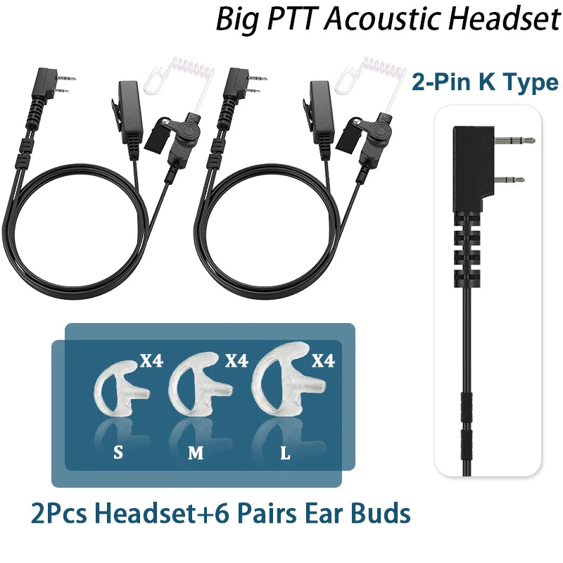 Auricular de seguridad con tubo de aire acústico oculto tipo K de 2 pines, auricular con micrófono para Walkie Talkies, auricular para Radios Kenwood Baofeng