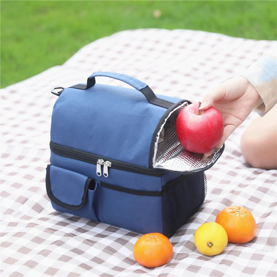 Bolsa térmica para el almuerzo, bolsa térmica de doble capa para acampar, hacer senderismo, viajar, picnic, nevera portátil con doble compartimento