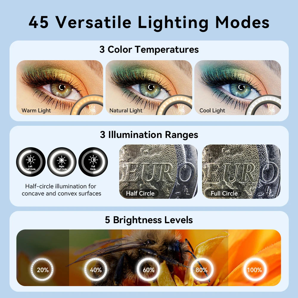 APEXEL 10-20X Zoom Macro lente HD Micro lentes de cámara de teléfono con luz de relleno LED para iPhone Samsung todos los teléfonos inteligentes Macro de pestañas