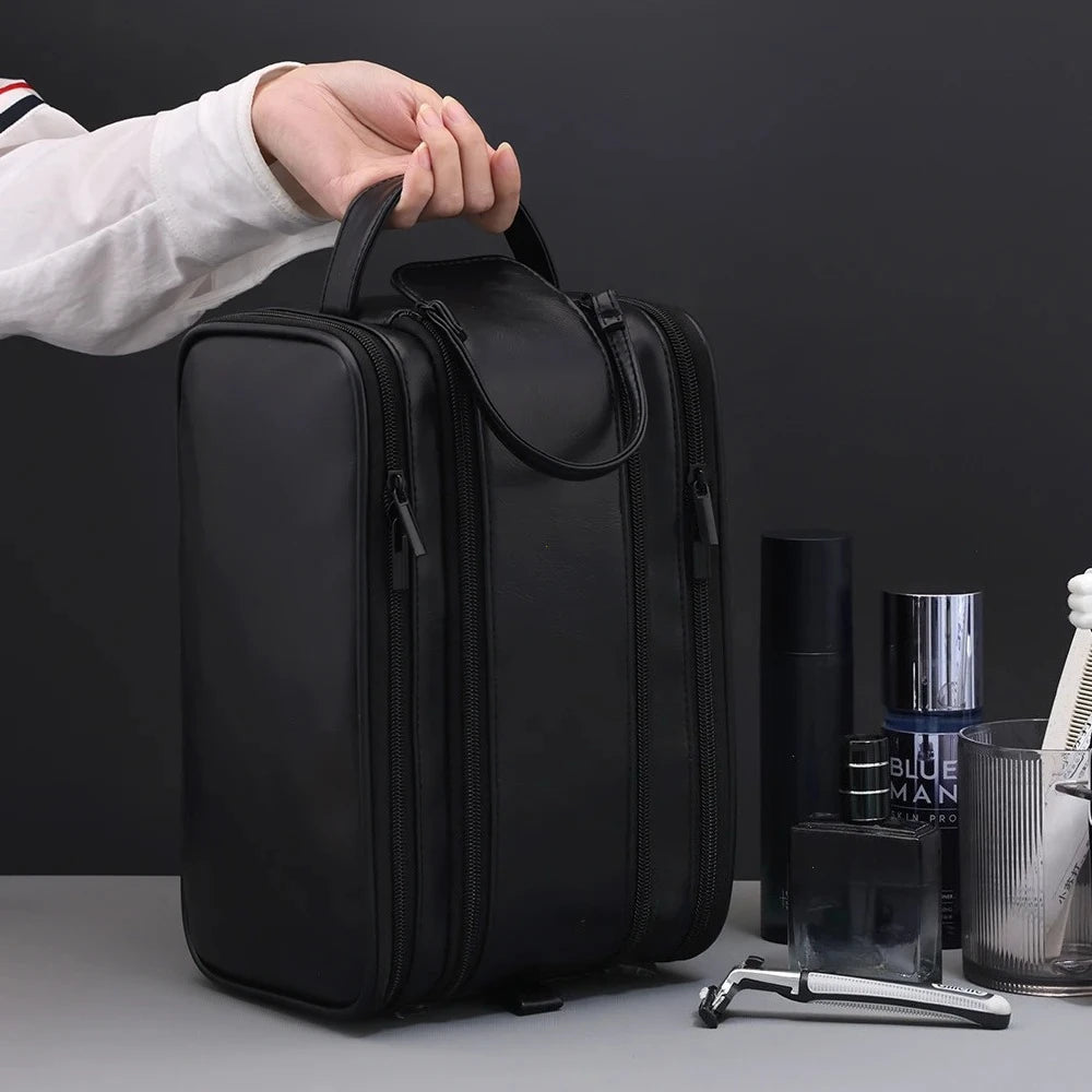 Neceser de PU con múltiples bolsillos para mujer y hombre, bolsas de maquillaje esenciales de viaje, bolsa colgante impermeable, bolsa organizadora de lavado de cosméticos