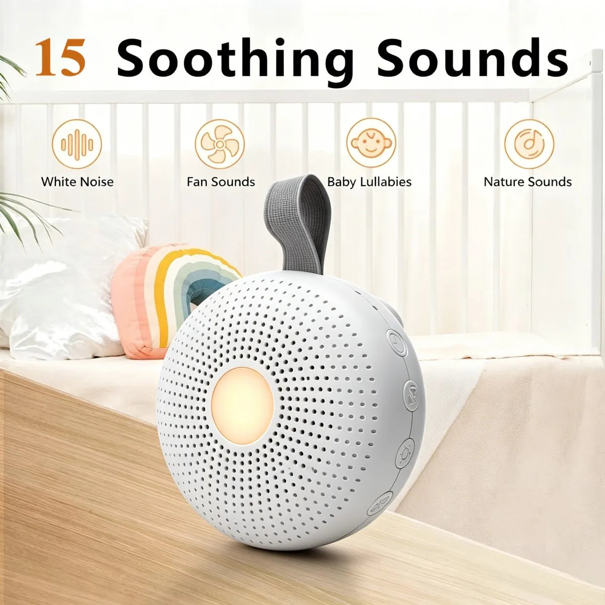 Máquina de Ruido Blanco Portátil para Bebés con Luz Nocturna Cálida, 15 Sonidos Relajantes, Detección Inteligente de Llanto y Temporizador de Apagado Automático para Adultos
