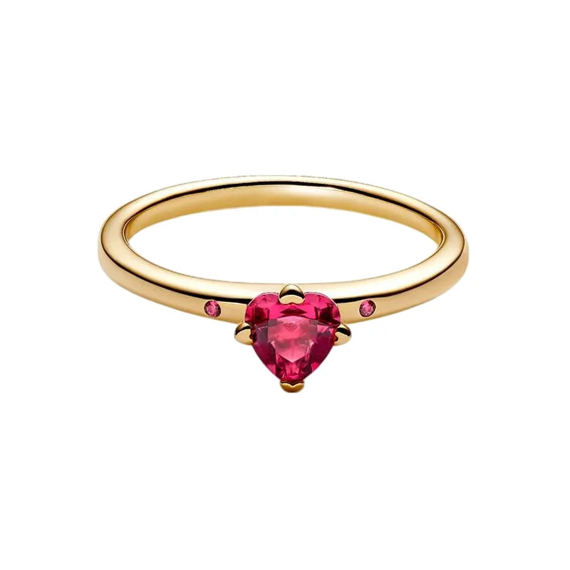 Anillo de Plata 925 con Corona y Corazón de Circonio Dorado para Mujer, Joyería Europea de Moda para Bodas y Fiestas, Regalo DIY