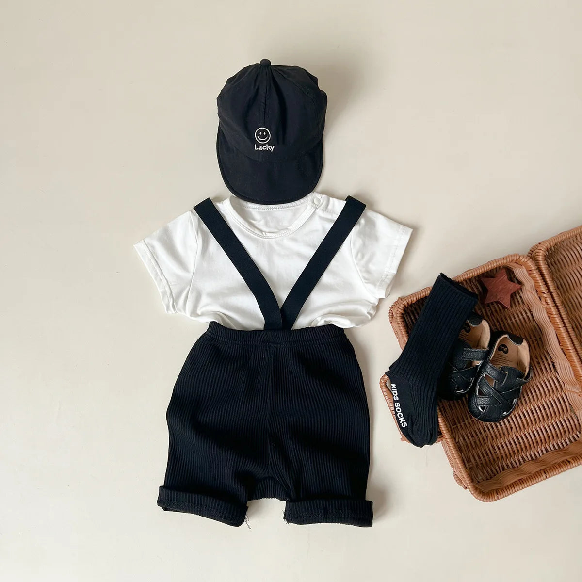 Conjunto de ropa UNITIM coreano de verano para bebés, camisetas de manga corta de algodón con tirantes, pantalones cortos finos, trajes para niños pequeños, 2 uds.