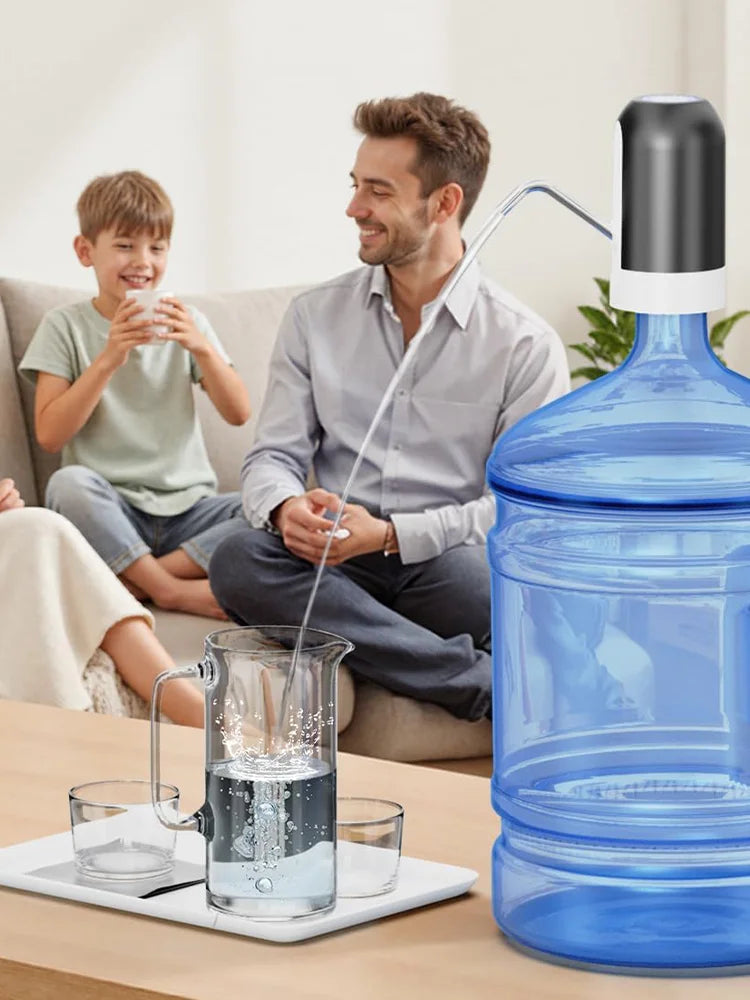 Water Dispenser for 5 Gallon Bottles, Portable USB Rechargeable Electric Water Pump, Drinking Water Jug Pump for Home, Kitchen, Living Room, Office, Camping, 3-5 Gallon Universal (Black)