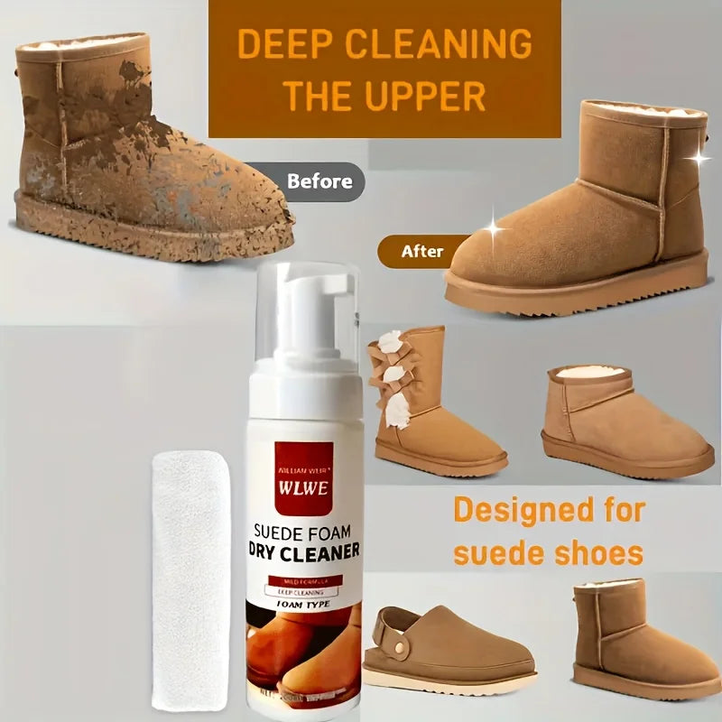 Limpiador de espuma, Kit de cuidado de zapatos de gamuza y piel de vaca, fórmula sin residuos para botas de nieve, zapatos de punto, zapatillas de lona, limpiador de calzado deportivo