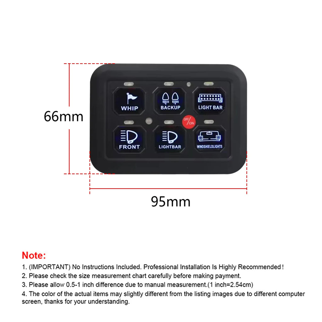 Panel de interruptor LED de 12V y 6 entradas, caja de sistema de relé de Control de circuito de 600W-1200W, Panel de Control táctil delgado para barco, Jeep, UTV, caravana
