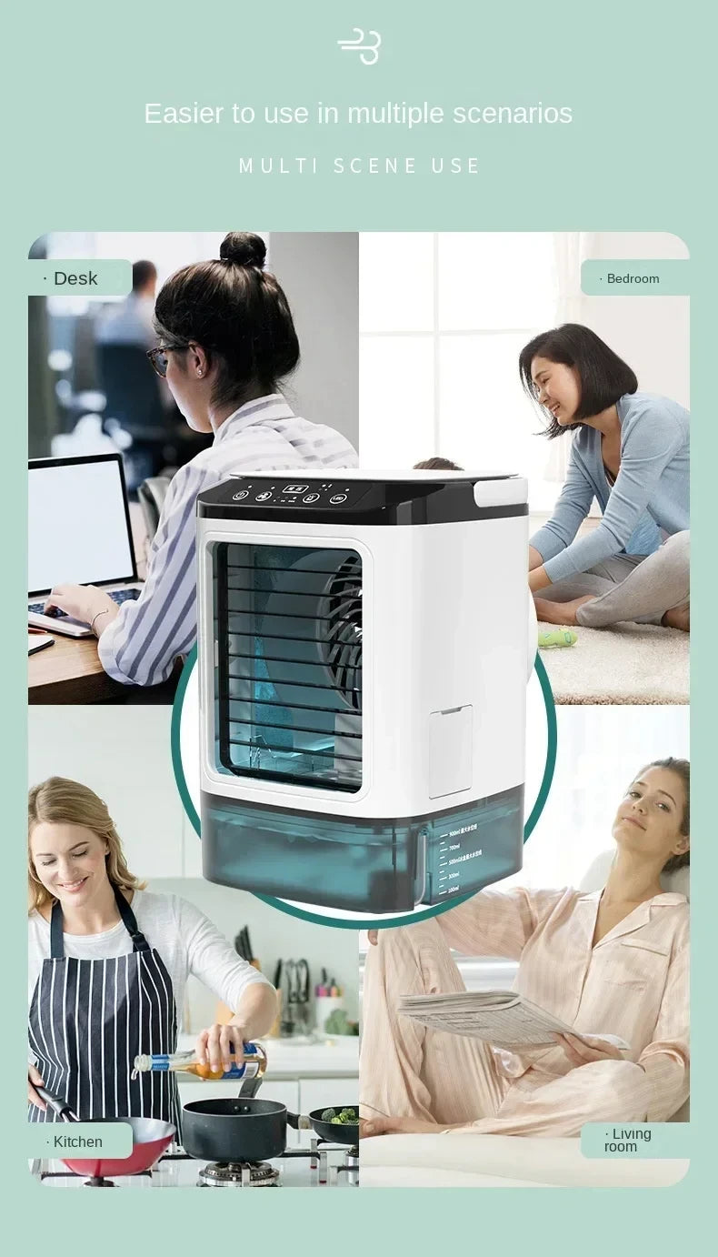 Ventilador Portátil con Aire Acondicionado HOMEFISH, Ventilador de Escritorio con Doble Pulverización Ultrasónica, 3 Velocidades, Silencioso, Enfriador de Aire, Luz Nocturna, Ventilador Eléctrico