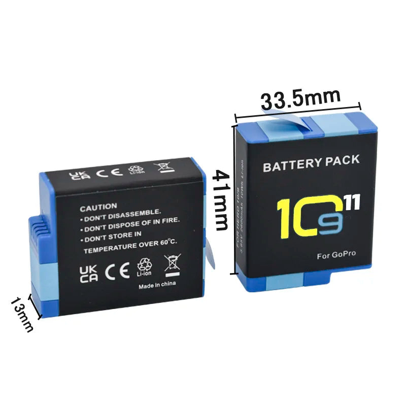 Batería de 2000mAh para GoPro Hero 11 10 9, paquete de batería de iones de litio, almacenamiento de batería de cámara de movimiento para baterías recargables GoPro Hero9