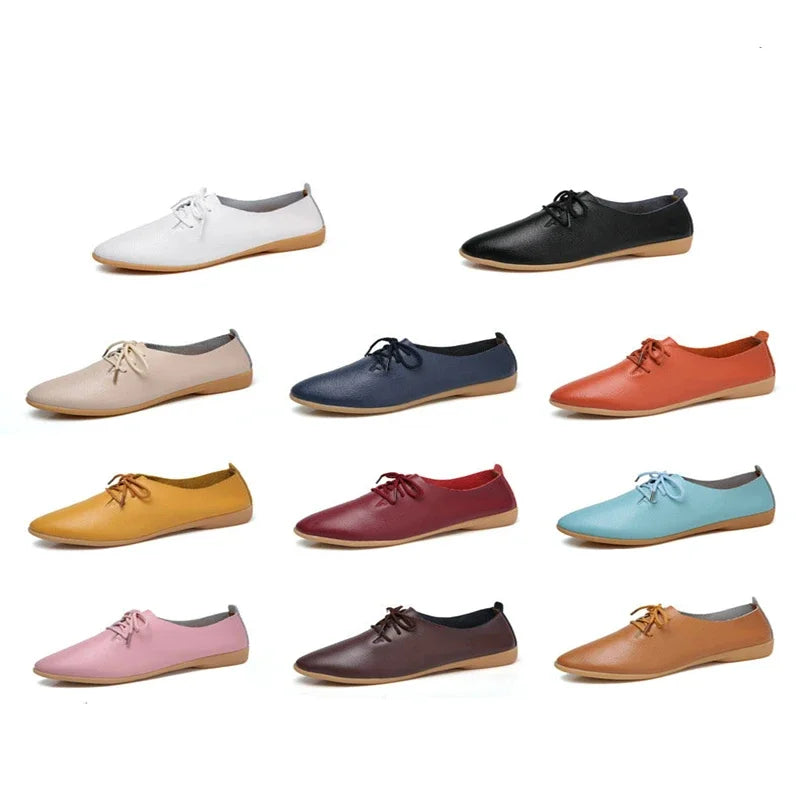 Mocasines de piel auténtica para mujer, zapatos informales, calzado suave con punta estrecha, zapatos planos de verano