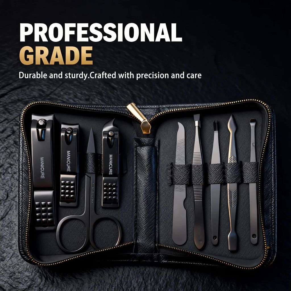 Kit de 9 Piezas para el Cuidado de las Uñas, Portátil, con Cortaúñas, Corta Cutículas, Tijeras para Uñas de los Pies, Lima para Uñas, Pinzas, Ideal para Viajes y el Hogar