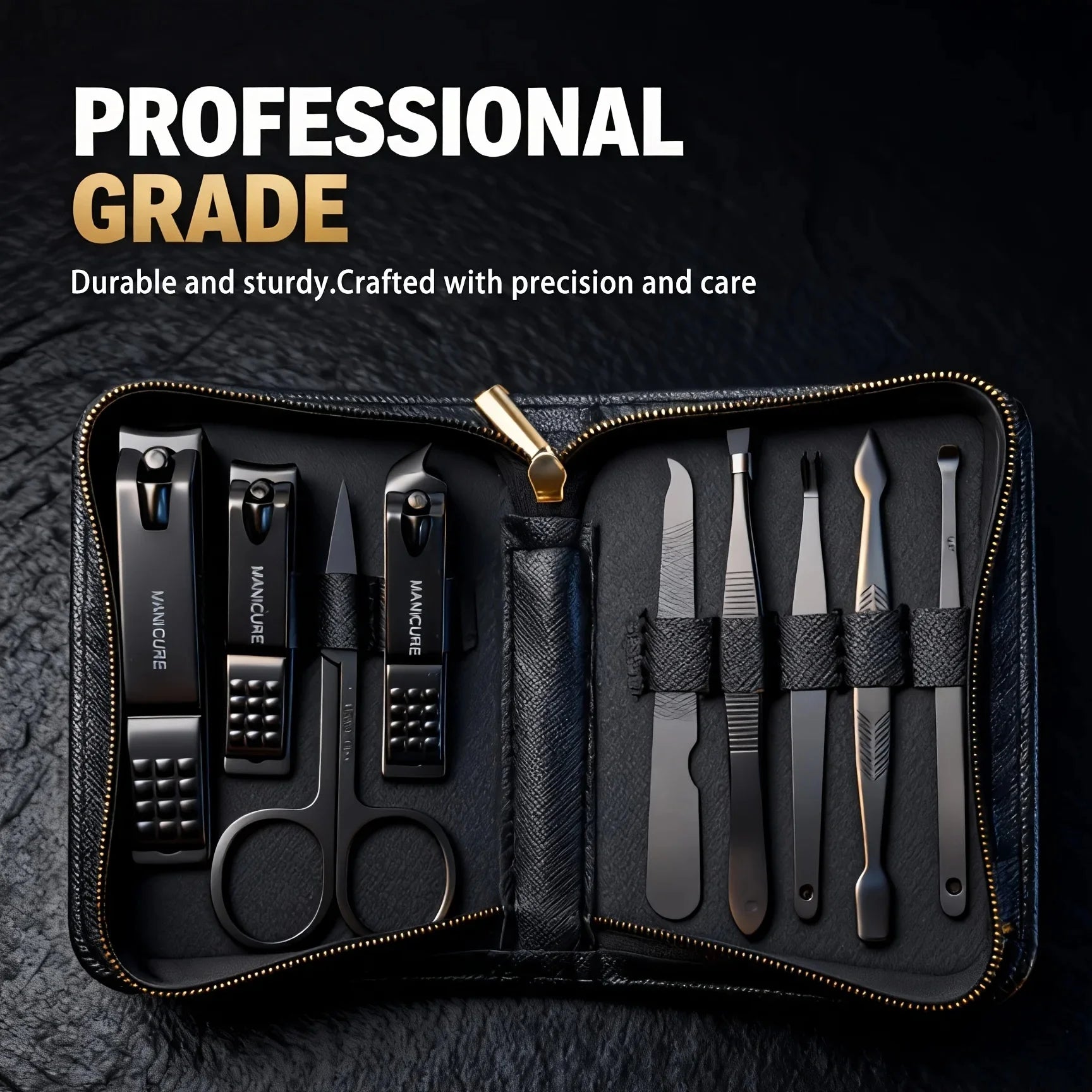 Kit de 9 Piezas para el Cuidado de las Uñas, Portátil, con Cortaúñas, Corta Cutículas, Tijeras para Uñas de los Pies, Lima para Uñas, Pinzas, Ideal para Viajes y el Hogar