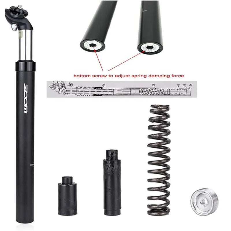 ZOOM-tija de sillín de suspensión para bicicleta de montaña, amortiguador, Alu, 27,2, 28,6, 30,1, 30,4, 30,9, 31,6, 33,9mm