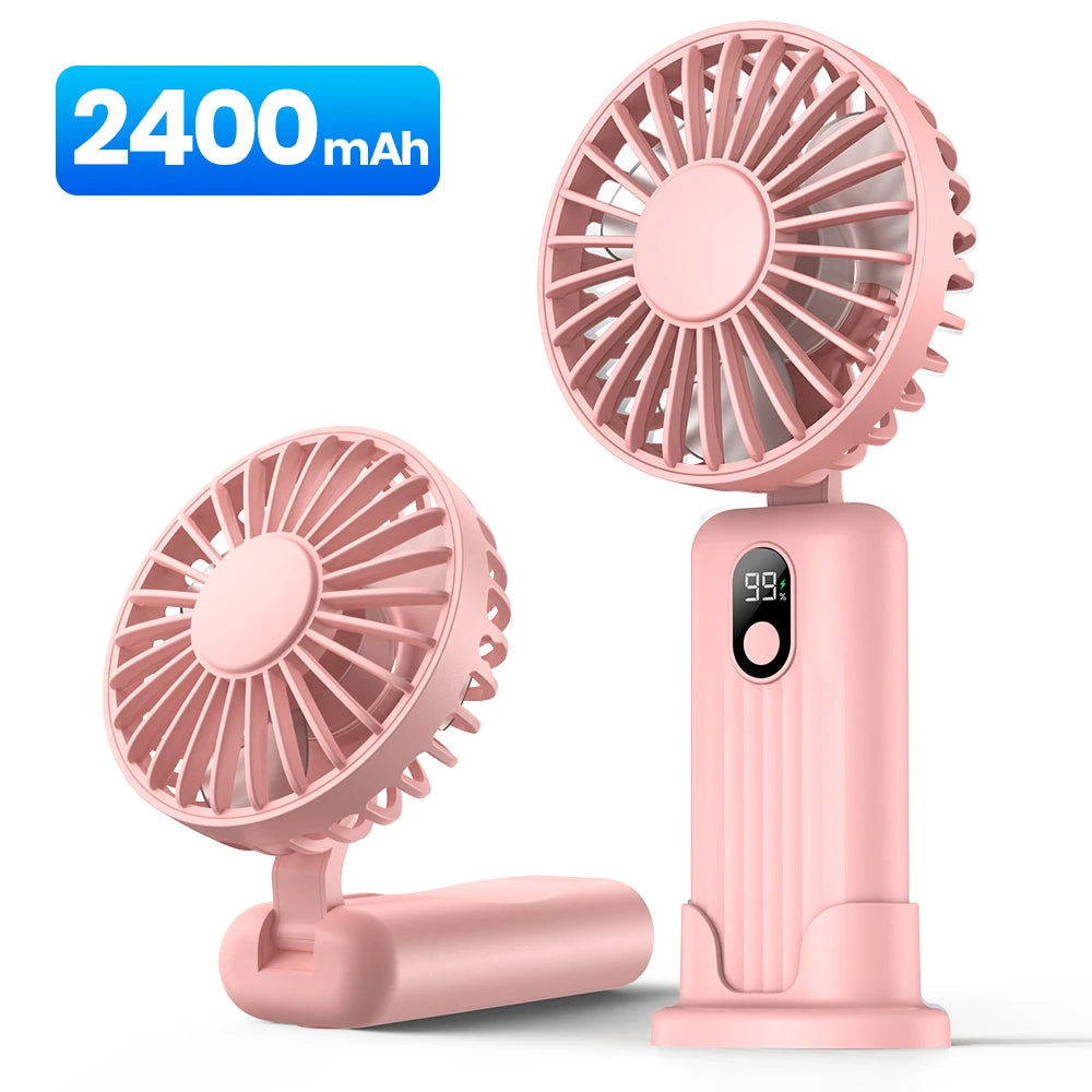 Mini ventilador portátil TOPK, ventilador de cuello de mano recargable por USB de 2400mAh, ventilador eléctrico Personal 3 en 1, ventiladores de pie para habitación, Camping, plegable