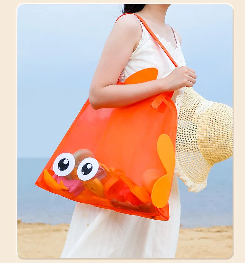 Bolsa de playa bonita de gran capacidad, juguete de excavación de arena, bolsa de malla plegable portátil para viajes en la playa, almacenamiento de deportes al aire libre, novedad de 2025