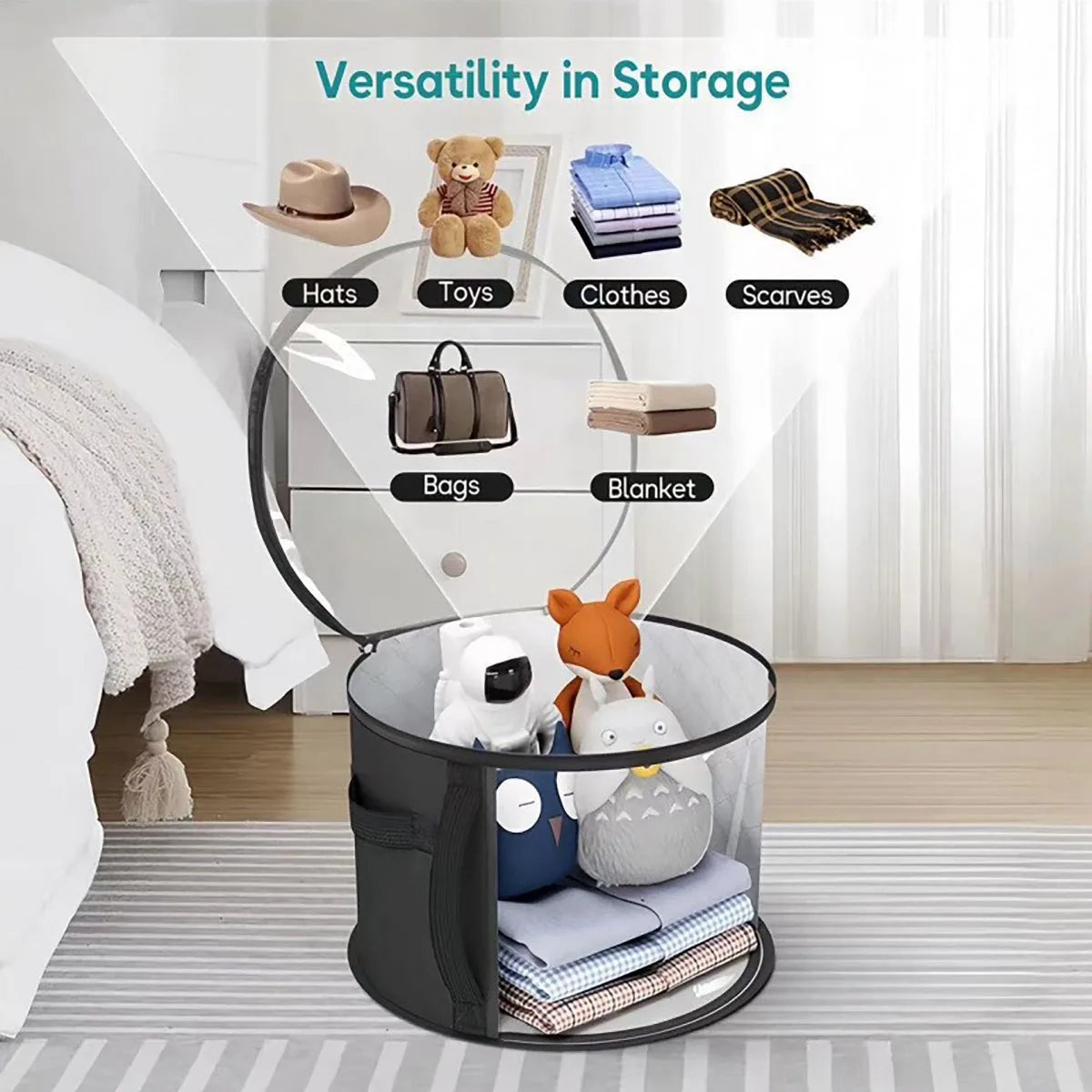 Caja de Almacenamiento Plegable Grande para Sombreros, Bolsa Transparente a Prueba de Polvo, Bolsa Portátil para Guardar Sombreros de Playa, Bolsa para Sombreros de Ala Redonda de Mezclilla